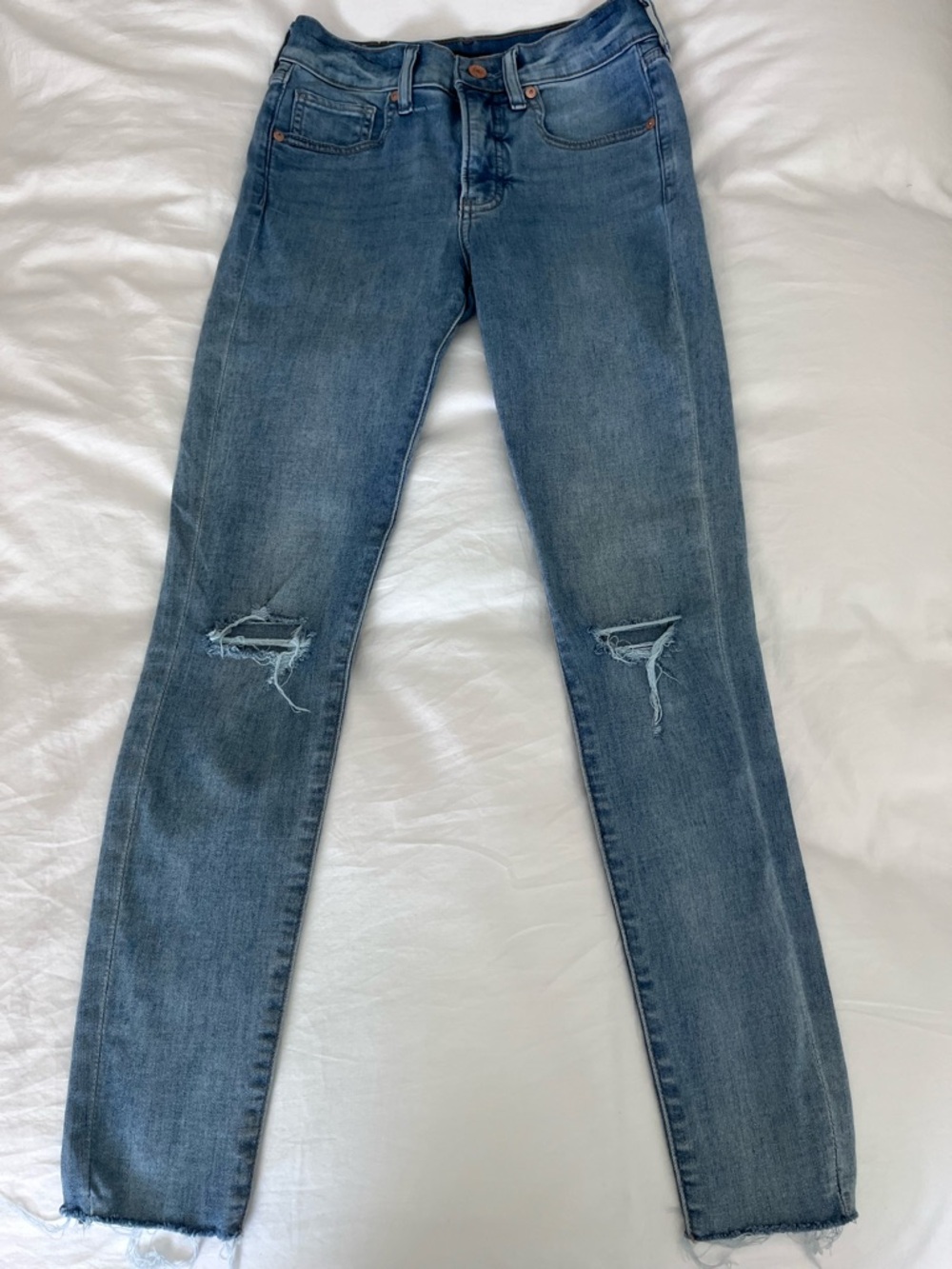Express Women’s Distressed Skinny Blue Denim Jeans